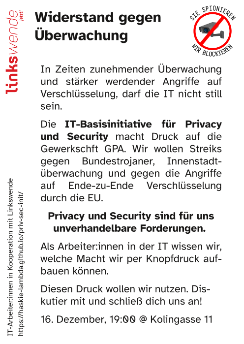 Flyer „Widerstand gegen Überwachung“